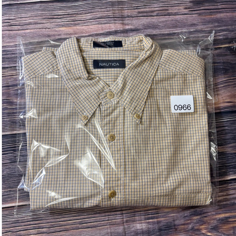 Nautica Mens Short Sleeve Button Down Shirt L Yellow Gingham 100% Cotton - Picture 13 of 13